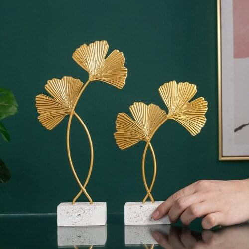 Home decoration crafts Golden iron gingko leaf ornament creative home table top wine cabinet decoration