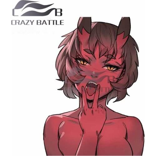 Crazy Battle 13 x 8.5cm Devil Girl Ahegao Face Car Stickers Refrigerator Windows Decal Trunk Air Conditioner Vinyl Car Wrap