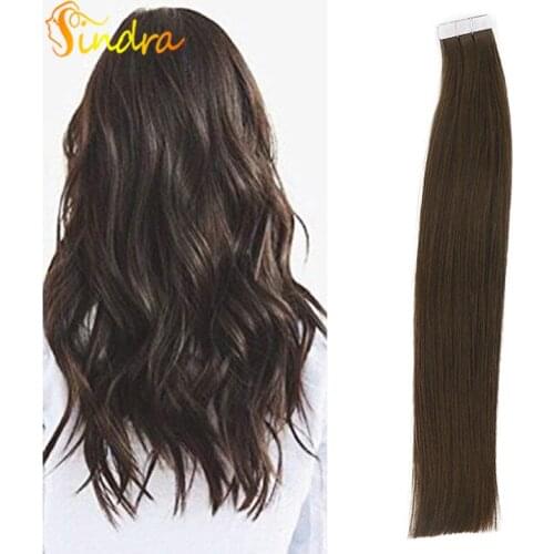 Sindra #2 Skin Weft Human Hair Straight 40pcs 20pcs Tape In Extension Remy Hair Double Sided Tape Hair 16" 18" 20" 22" 24"