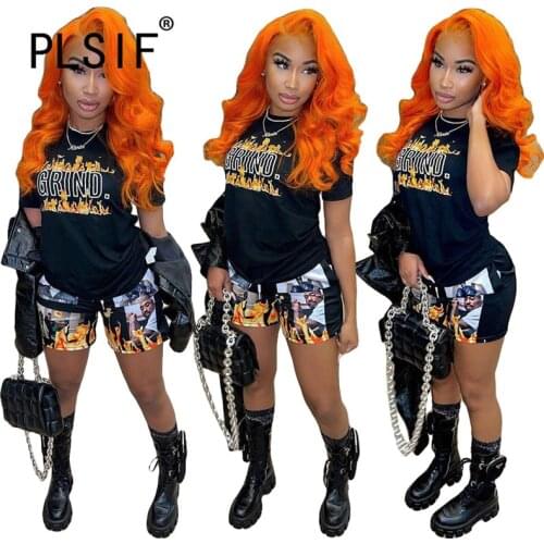 Punk Fashion Letter Print Women Set 2 Piece Sets Active Tracksuit Sweatsuit Summer Outfits Shorts