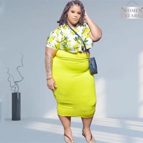 Plus Size Holiday Two Piece Set Skirts Sets Women Clothing Fashion Print Crop Tops Maxi Skirt Suits Wholesale Dropshipping