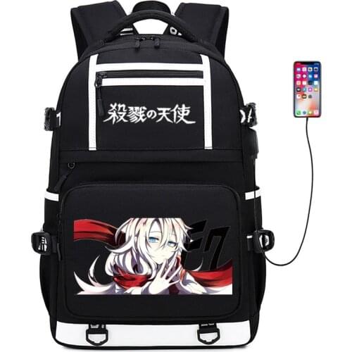 Angels of Death Women Bagpack Rachel Gardner Anime School Bags Canvas Travel Bagpack USB Charging Laptop Backpack Men Rugzak