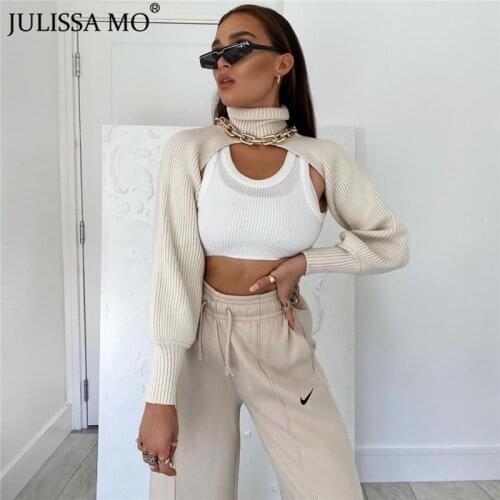 Julissa Mo Lantern Sleeve Knitted Turtleneck Sweater Autumn Long Sleeve Women Casual Pullover Female Black Sweater Streetwear