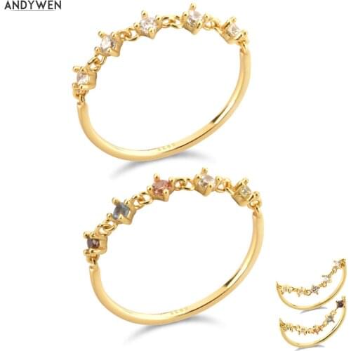 ANDYWEN New 925 Sterling Silver Gold Zircon CZ Chain Size Rings Women Luxury Jewelry 2021 Women Wedding Jewelry New Tiny Party