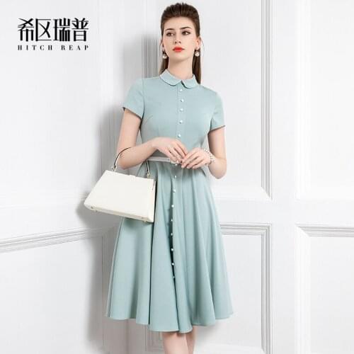 High End Temperament Hepburn Dress Womens 2021 Summer New Retro Polo Collar Shirt Umbrella Skirt