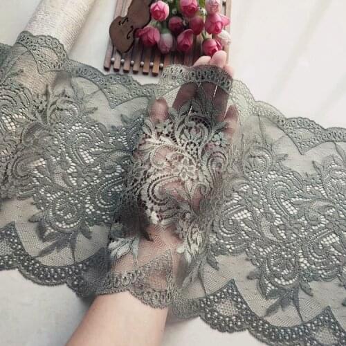 1 Meter 23CM Green Black Color High End French Floral Flower Lace Trimming Applique Embroidery Eyelash Mesh Elastic Lace Trim