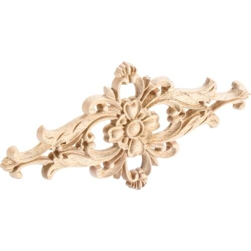 1pc Rhombus Applique Wooden Carving Decal Unpainted Floral Wood Carved Corner Furniture Door Frame Wall Decor Craft 20*10cm
