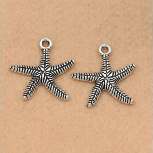10pcs Antique Silver Plated Starfish Charm Pendant for Jewelry Making Necklace Accessories DIY 25mm