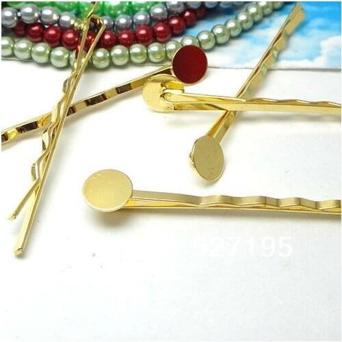100pcs Wholesale GOLD 8mm Glue Pad Blank Fashion Barrette Bobby Pin Hair Clip DIY Hair Finding&Settings for Women
