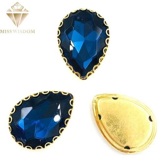 10X14/13x18mm Ink blue water drop gold bottom lacy shape claws glass crystal sew on rhinestones Diy clothing accessories