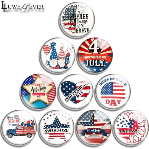 12mm 14mm 16mm 20mm 25mm 30mm 716 Independence Day Mix Round Glass Cabochon Jewelry Finding 18mm Snap Button Charm Bracelet
