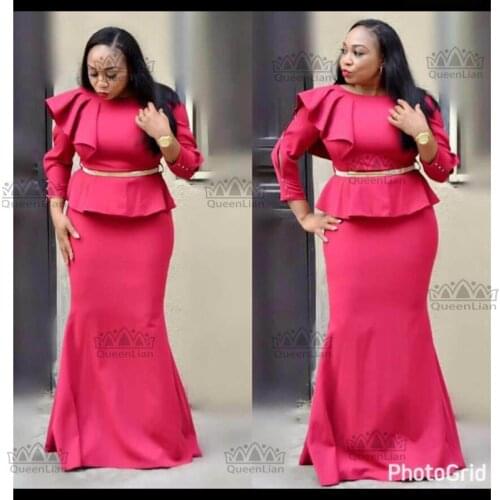 2017 African CLothing Fake Two Pcs Long Dress WIth Belt Dew shoulder For Lady (CP08#)