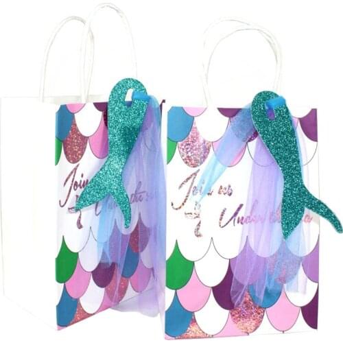21*15*10CM Mermaid Birthday Party Bronzing Gift Bag Happy Birthday Wedding Party Gifts Bags