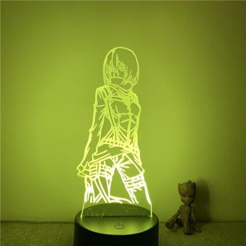 3D Lamp Action Figure Attack on Titan Mikasa Ackerman Standing LED NightLight 7 Colors Touch Table Decor Night Light Gift Model