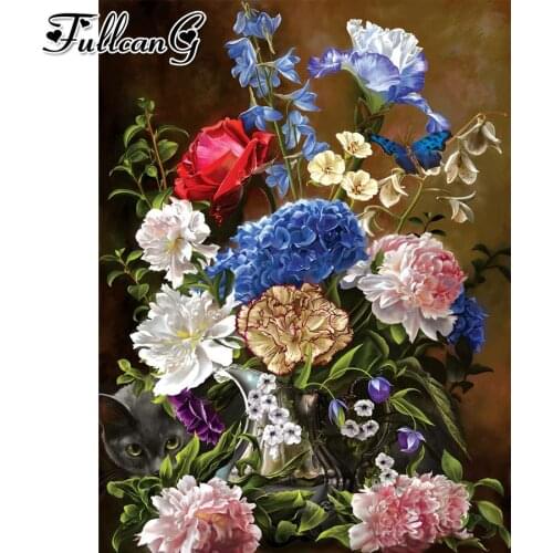 FULLCANG Still life flowers 5d diy diamond painting full square round drill rhinestone embroidery sale wall decoration FC3707
