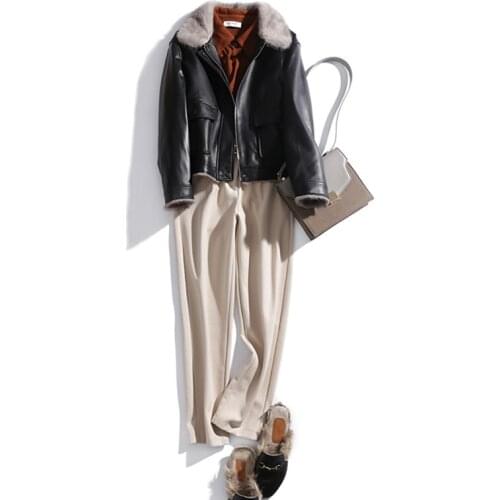 Ayuynsue, genuine leather, jacket for women, sheepskin, down jacket, womens clothing, 2020, korean style, mink, fur collar