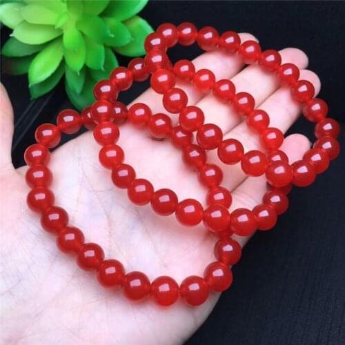 Girls Red Natural Stone Chalcedony Jades 8mm Bracelet Pendant Birthday Gift Special Jewelry