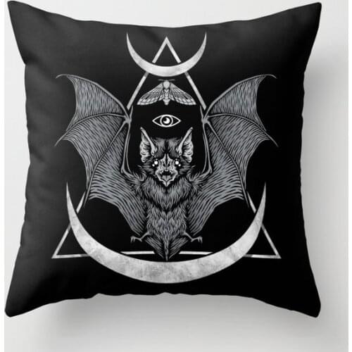 Occult Bat Decorative Pillow Cushion Covers Square Black Pillowcase for Sofa Cotton Linen Pillow Cover