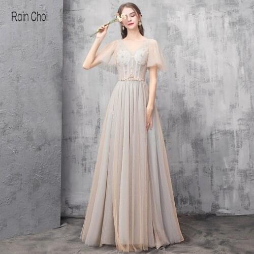 Evening Dresses Long A Line V Neck Tulle Formal Wedding Party Dress Robe De Soiree 2021