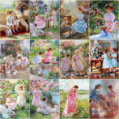 GATYZTORY Paint By Number Garden Girl Drawing On Canvas HandPainted Painting DIY Pictures By Number Kits Home Decoration
