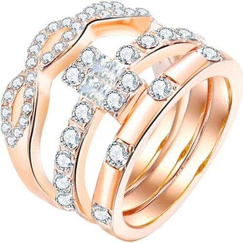 Rhinestone Zircon Rings 3 Layers Rings Women Party Fingers Decorations Alloy Fashion Jewelry Accessories anillos mujer