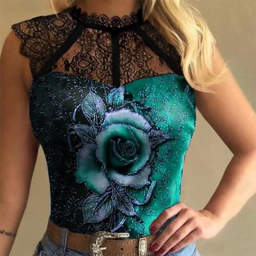 2021 New Umeko Sexy Lace T-Shirt Sleeveless Crew Ruffle Collar See-through Tops Spring Fashion Rose Flower Office Tops Shirts
