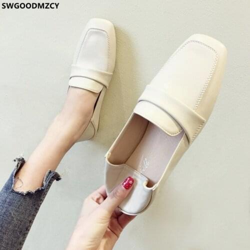 Square Toe Woman Flats Loafers Women Barefoot Shoes Women Leather Casual Shoes Korean Fashion Slip on Shoes for Women Chaussures