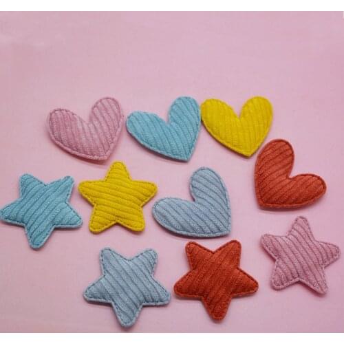 50pcs/lot cloth heart and star Padded Patches Appliques For Clothes Sewing Supplies DIY Hair Bow Decoration
