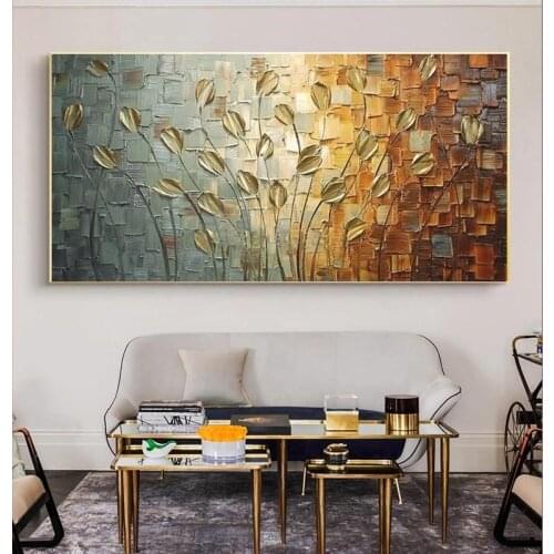 Nordic Art Abstract Leaves Flowers Oil Painting on Canvas Wall Art Posters Prints Wall Pictures for Living Room Home Cuadros