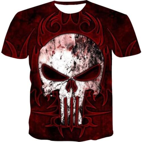 New mens skull T-shirt fashion new summer mens short-sleeved T-shirt casual 3D horror printed breathable T-shirt mens Complet