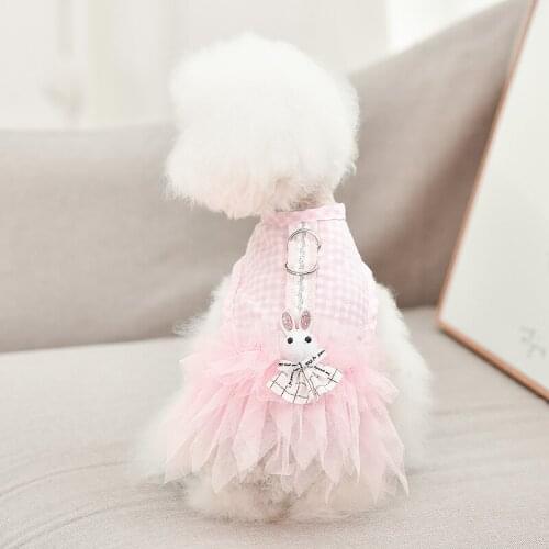 Dog Clothes Summer Dress Harness Cute cartoon Plaid Pet Skirt Thin Breathable Korean Dog Clothes