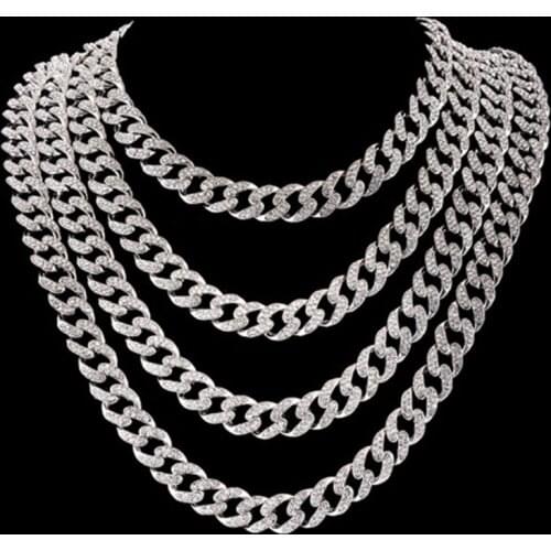 Men Hip Hop Cuban Chain Necklace Paved AAA Rhinestone Bling Necklace For Men Iced Out CZ Cuban Link Chain Gold Cuban Chains