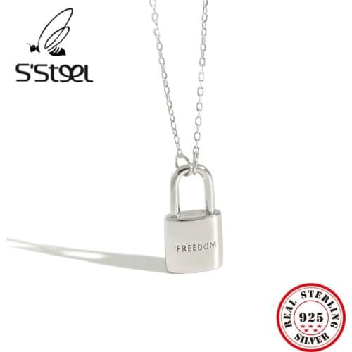 SSTEEL Sterling Silver Necklace Love Lock Pendant Cadenas De Plata 925 Mujer Collier Femme 2019 Women Accessories Jewelry