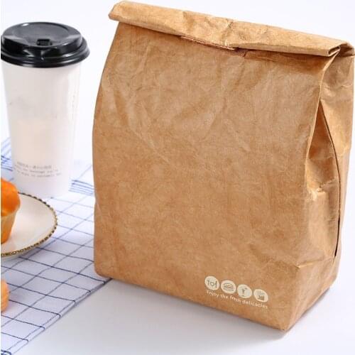 6L Brown Paper Lunch Bag Environmentally Friendly Reusable Lunch Box Durable Insulated Thermal Kraft Paper Bag Covered