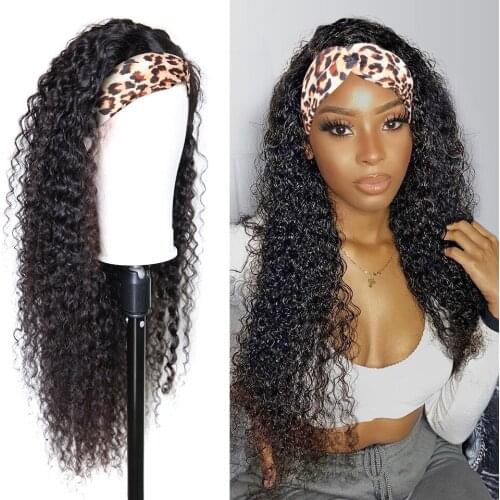 Brazilian Curly Hair Headband Wig Glueless Scarf Remy Human Hair Wigs for Black Women Full Machine Made Wig Beginner Friendly