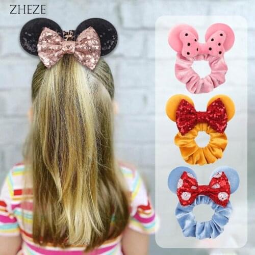 10Pcs Factory Direct Sales Mouse Ears Velvet Scrunchie Elastic Rubber Ties Girls Rope Ponytail Holder Hairband Hair Accessories