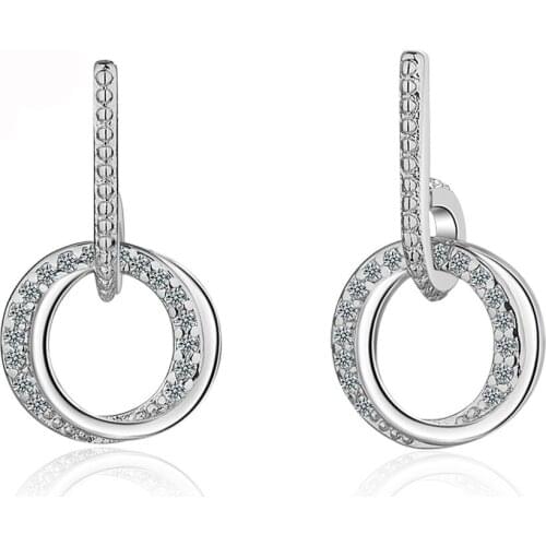 Utimtree Luxury Round Austrian Clear Cubic Zirconia Earrings for Women Fashion 925 Silver Wedding Statement Earrings Jewelry