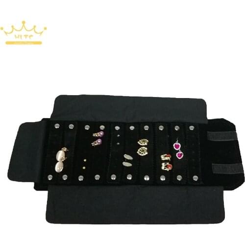 Jewelry Roll Bag For Earrings Organizer Jewellery Storage Bags Portable Display Cases Black/Grey Velvet 16*12cm