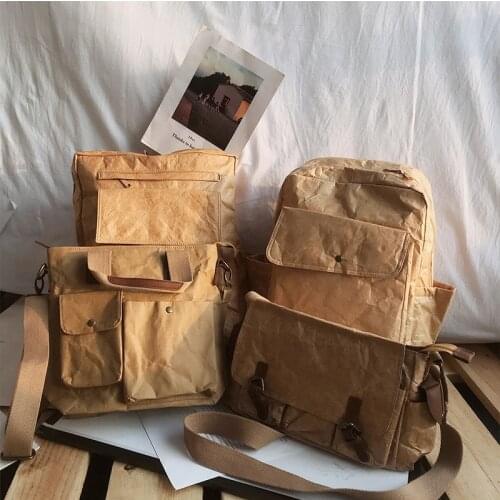 PUBGS 2021 Unisex New Kraft Paper Backpack High Quality Tear-resistant School Vintage Women Shoulder Crossbody Bags Waterproof