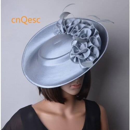 Silver grey Large Formal dress hat Matte satin fascinator kentucky derby hat wedding hat Church hat