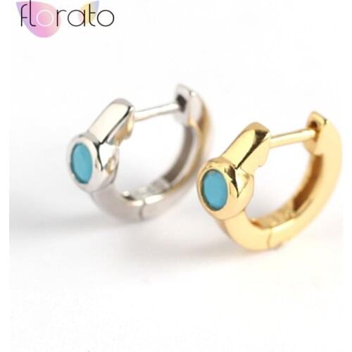 925 Sterling Silver Ear Buckle Turquoise Earrings for Women Circle Huggie Hoop Earrings Minimalist Bohemian Earrings Jewelry