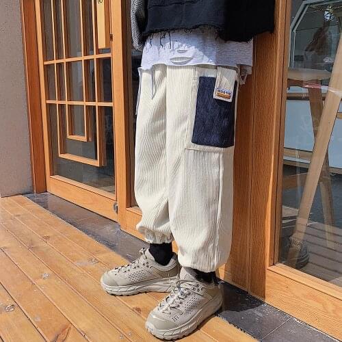 Casual Black Track Pants Fashion Trousers Men Corduroy Harajuku Joggers Pants 2021 Man Hip Hop Patchwork Sweatpants