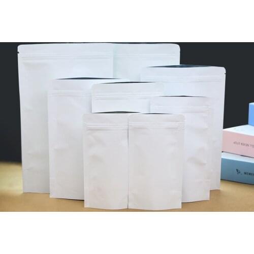 500Pcs/Lot Stand Up White Kraft Paper Aluminum Foil Bag Zipper Doy pack Packaging Pouch Food Tea Snack Resealable Bags wholesale