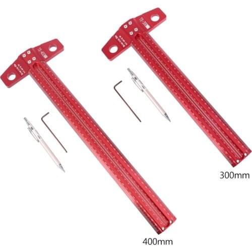 300/400mm Aluminum Alloy Woodworking Marking T-Ruler Scriber Square Hole Scribe Precision Marking Gauge Rules Measuring