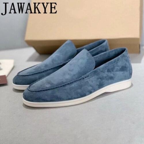 High Quality Men Flat Loafers 2021 Autumn New Walk Casual Shoes Suede Shallow White Rubber Sole Mulers Soft Slip-on Pedal Shoes