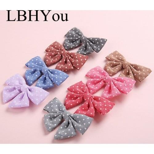 10pcs/lot Cute Dot Linen Bows Hair Clips,One Size Fit Most Girls Cotton Knotbow Hairpins,School Girls Hair Accessories Drop Ship