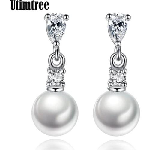 Utimtree Elegant Water Drop Cubic Zircon 925 sterling silver Dangle Earrings Jewelry for Women Freshwater Pearl Drop Earring