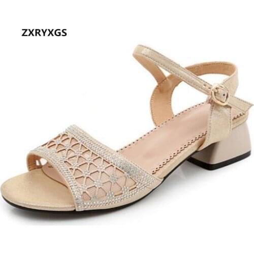 New Fish Mouth Microfiber Mesh Rhinestones Sandals Summer Women Sandals Fashion Shoes Thick Heel Large Size Sandals Women Shoes