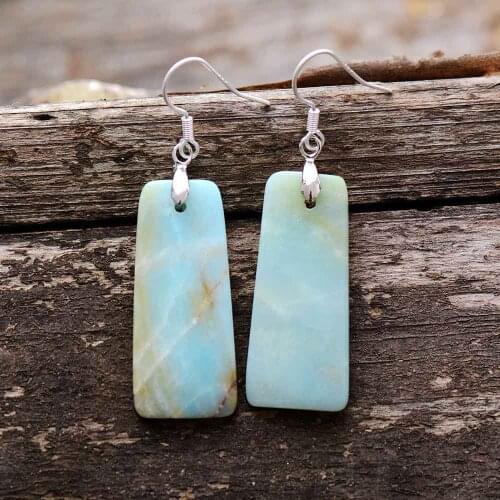 Women Dangle Earrings Natural Amazonite Bohemia Earrings Designer Luxury Earrings European Ethnic Jewelry Dropshipping