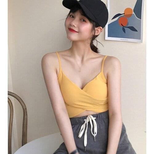 Women Camisole Summer Sexy Solid Color V Neck Sleeveless Cross Front Stretch Tight Short Camisole